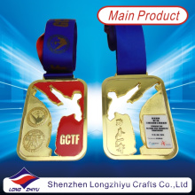 Hong Kong Taekwondo medalha de ouro metal retangular oco medalhas com epóxi clara cúpula (lzy00013)